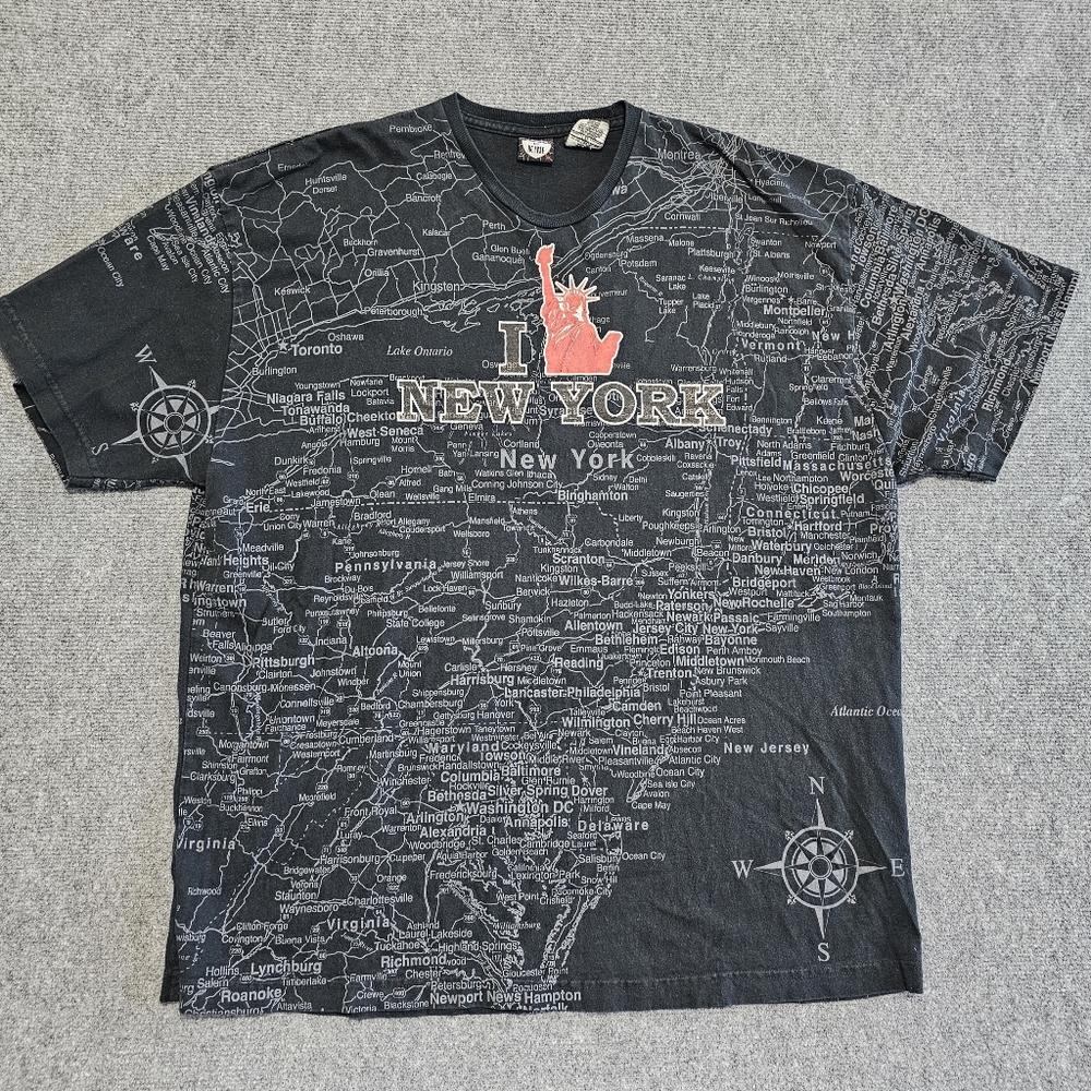 VTG State Of Mine New York Empire State Map T Shirt 2XL Boxy All Over Print